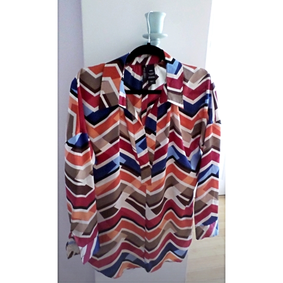 🌺BRAND NEW, ●BISOU BISOU MASONIQUE STRIPED PRINTED BLOUSE. - Picture 2 of 6